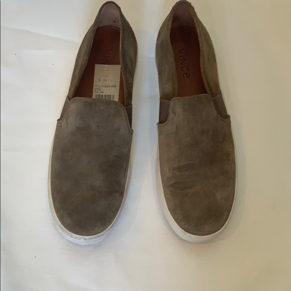 Women’s tan suede Vince slip on shoes, size 9
